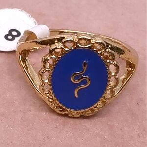 Snake Finger Ring On Blue Enamel with Lattice  Size 8 NWT